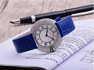 女性用 腕時計 カルティエ時計 白色文字盤 青色時計のバンド腕時計 シルバー金属クオーツ 電波時計