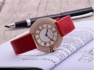カルティエ時計 女性用 腕時計 白色文字盤 レッド時計のバンド腕時計 ゴールド金属クオーツ Cartier電波時計