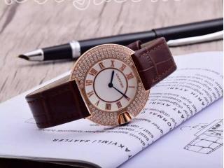 カルティエ時計 女性用 腕時計 ゴールド金属クオーツ 電波時計白色文字盤 コーヒー色時計のバンド腕時計