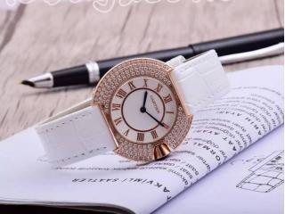 カルティエ時計 女性用 腕時計 白色文字盤 黒時計のバンド腕時計 ゴールド金属クオーツ