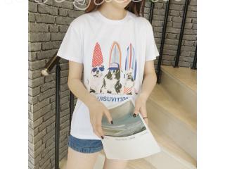 ルイヴィトンロゴTシャツ　ブランドシャツ安い 可愛犬柄　【レディース・メンズ用】 半袖Tシャツ 2色選択可