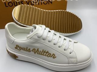 ルイヴィトン 男女兼用 運動靴 LOUIS VUITTON刺繍文字ゴールド色 カジュアルシューズ　35-44選択可