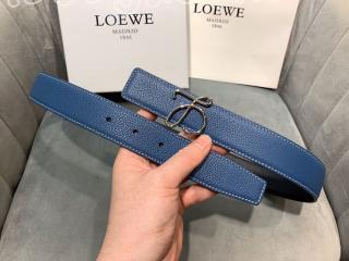 【LOEWE】カーフレザー アナグラムバックルリバーシブルベルトanagram シルバーバックル金具　幅3.2cm　ブルー