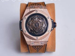 ウブロ時計 幅45ｍｍ Hublot腕時計 BIG BANG自動巻き時計 415.NX.1112.VR.MXM16 [文字盤]黑[ケース]ピンクゴールド [ベルト]ブラウン